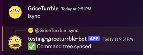 !sync command responding successfully